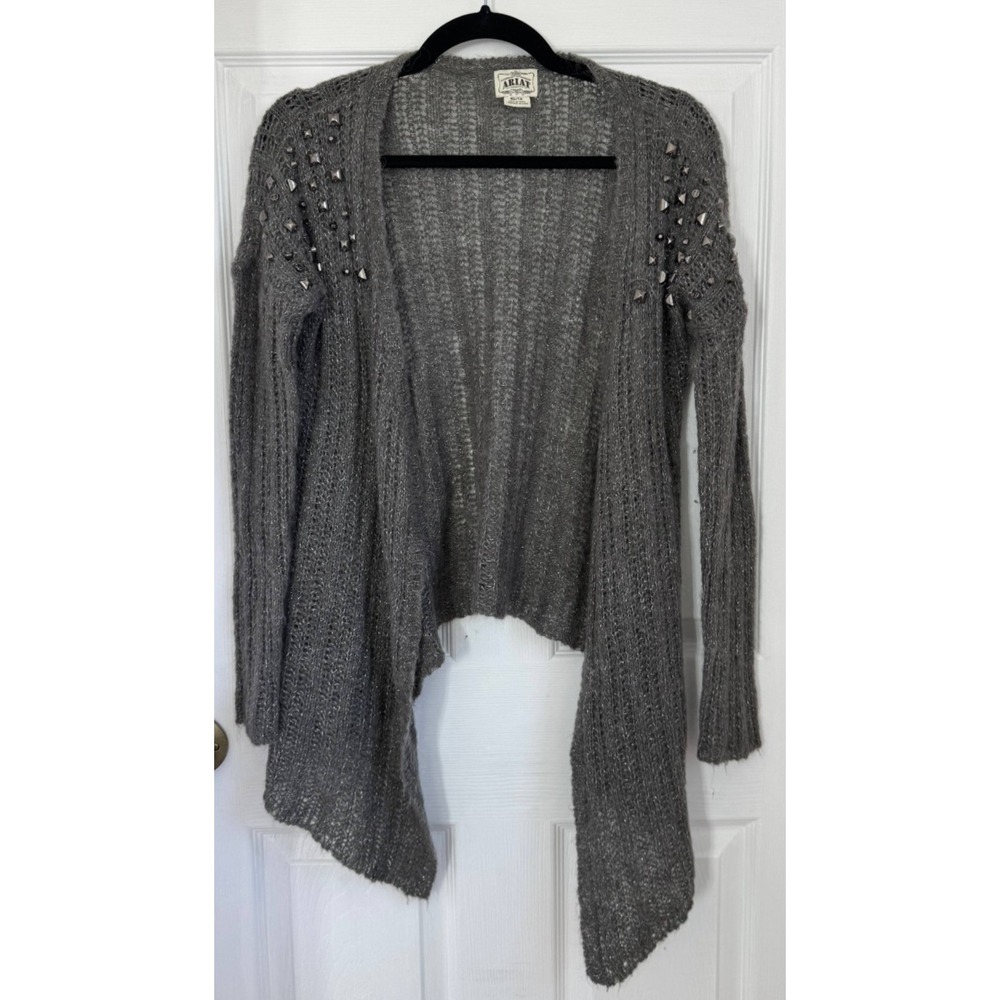 Ariat Studded Cardigan Sweater Women's XS Gray Knit Open Front Western Winter